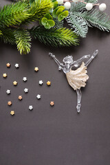 christmas card for children. ballerina and nutcracker figurine on christmas tree © Palanga