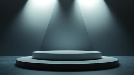 Two Spotlights Illuminating a Circular Platform on a Dark Blue Background