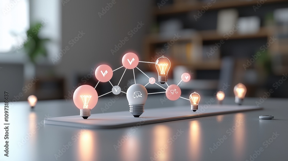 Poster innovative concept of idea generation and creativity with light bulbs representing different thought