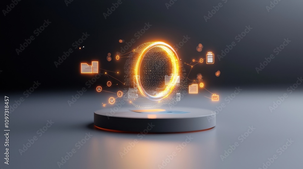 Aufkleber futuristic digital interface with data circles and icons representing technology, communication, and