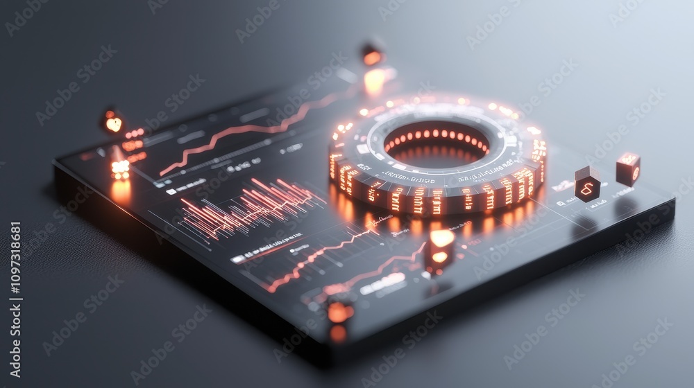 Aufkleber futuristic data visualization interface with neon elements and interactive components for enhanced a