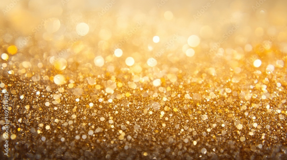 Poster a luxurious golden bokeh abstract background with soft, shimmering lights in varying sizes, creating