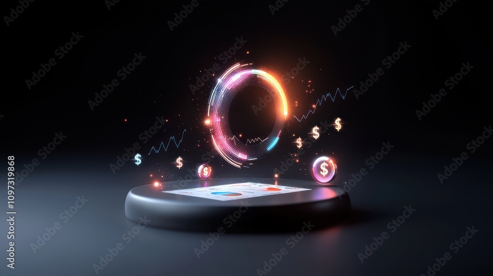 Poster abstract digital concept illustrating financial growth and technology through animated currency symb