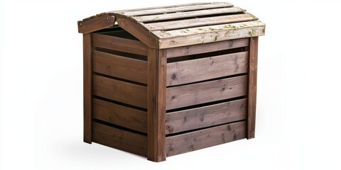 Wooden compost bin with slatted design and curved roof