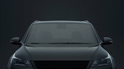 Fototapeta premium Sleek black SUV, front view, dark background.