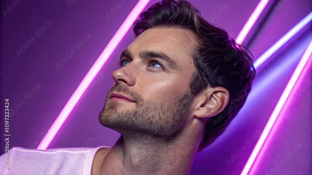 Poster a portrait of a man with a strong jawline and a hint of stubble his expression calm and inviting. th