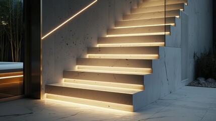 Fototapeta premium The stairway to heaven began as a narrow, winding path of white marble steps, glistening softly in the ethereal glow of a golden light above. 