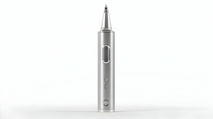 Sleek silver electric screwdriver isolated on white background.