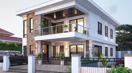 The luxury home stood proudly amidst a lush garden, with towering trees providing both privacy and a sense of tranquility.
