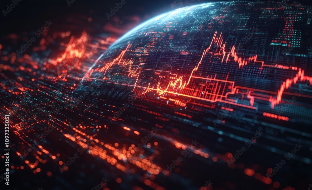 Poster global network with red lines