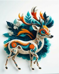 Design of a Cute Christmas Reindeer in the Forest