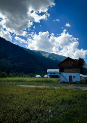 house, mountain, landscape, sky, alps, nature