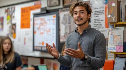 Fototapeta premium Young man presenting in front of a class