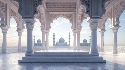 White Marble Architecture with View of Islamic Domes