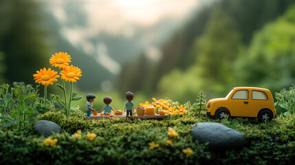 Family Celebrating Driver's Day with a Car Picnic