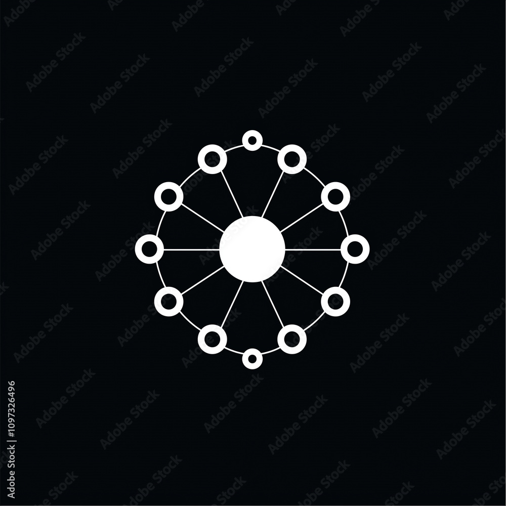 Poster abstract network connection graphic white circular nodes on black