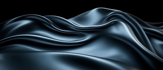 Fototapeta premium Glossy black fabric texture with reflective highlights and dynamic folds, creating a luxurious abstract background for elegant digital design