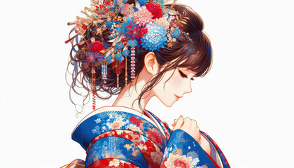 日本画（Japanese painting）／美人画　美女　着物　anime　イラスト