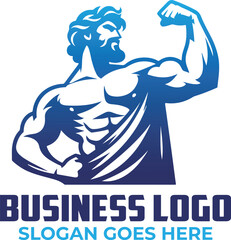 Muscular Man Flexing Muscle Logo Design Template
