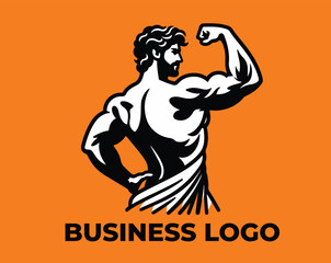 Muscular Man Flexing Muscle Logo Design Template