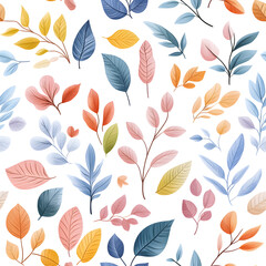 Fototapeta premium Floral flowers and beautiful colorful leaves wallpaper seamless pattern for interior decoration or background.