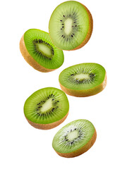 Floated Slices of Kiwi Falling Isolated on Transparency Background PNG