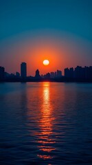 Obraz premium Sunrise over National Day and Mid-Autumn Festival celebration with simplicity, blue sky, and an orange halo for smartphone wallpaper