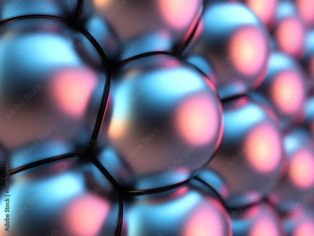 Poster Close-up view of metallic spheres representing molecular structures.