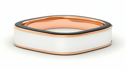 Square rose gold and black ceramic ring with white inlay.