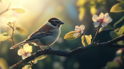 木の枝で休むカラフルな小鳥