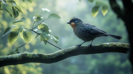 木の枝で休むカラフルな小鳥
