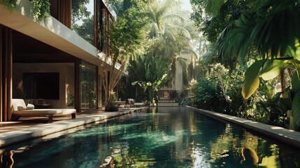 Obraz premium Luxury Tropical Villa with Infinity Pool and Lush Greenery