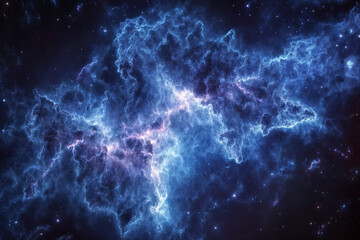Space nebula in blue and purple tones, background. PNG transparent.