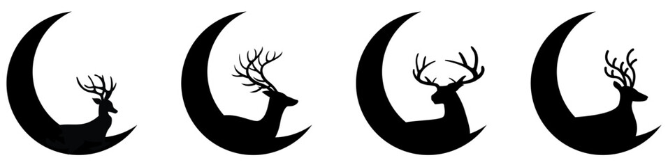 silhouette deer or buck in crescent moon for logo symbol Logotype Icon, Christmas night illustration vector