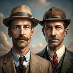 Realistic Portrait of Wright brothers