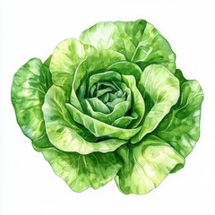 Obraz premium Vibrant green lettuce head isolated on a white background.