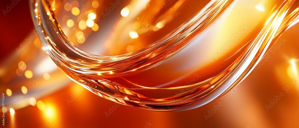 Poster glowing amber and orange flowing lines in an abstract design with luminous highlights, creating a wa