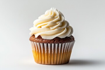 A delicious cupcake topped with creamy frosting, showcasing a delightful dessert.