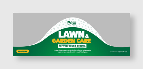 Lawn and gardening services social media facebook cover web banner template, garden landscaping banner