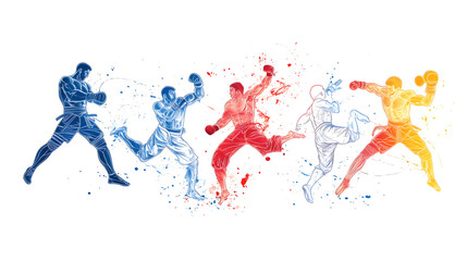 Dynamic Fusion of Muay Thai and thai boxing Art Styles: A Collection of Playful Doodles, Bold Pop Art, and Cultural for Posters, Tags, and Banners with Text Space Integration