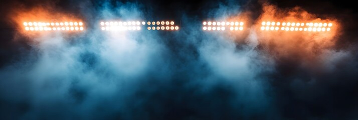 Bright stadium arena lights and smoke