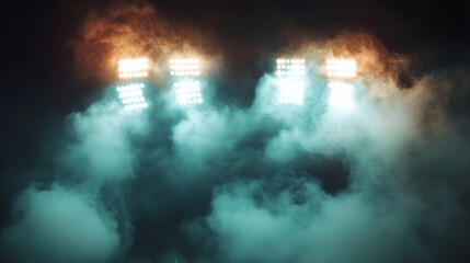 Naklejka premium Bright stadium arena lights and smoke