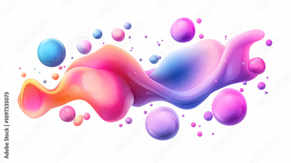 Wall mural set of 3d liquid blobs with abstract colored spheres in motion. vector realistic render of bubbles o