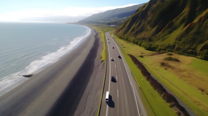 Fototapeta premium Coastal Highway Scenic Drive Alongside Ocean Beach