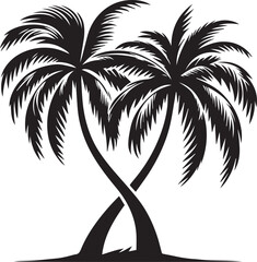 Obraz premium Two palm trees leaning towards each other their fronds intertwining vector silhouette