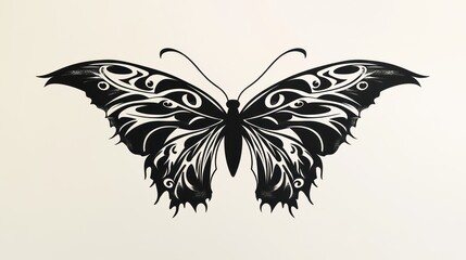 Fototapeta premium Ornate Black Butterfly Design on White Background