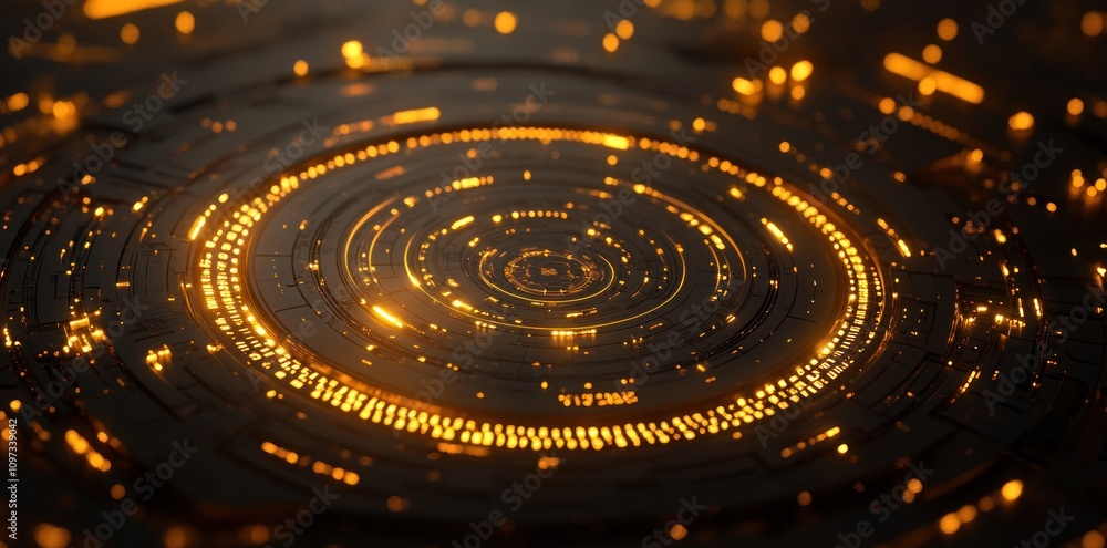 Aufkleber a glowing circular pattern with intricate designs and luminous particles.
