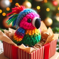 hübscher farbenfroher gestrickter Papagei