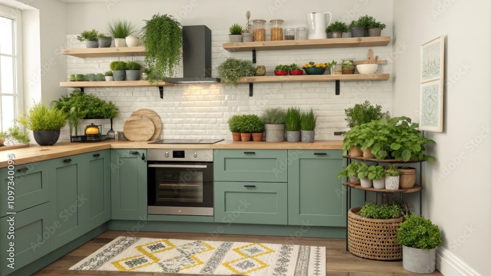 Poster the clever use of floating shelves allows for potted herbs to thrive bringing lush greenery to the c