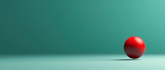 A simple red sphere rests on a smooth teal surface, creating a minimalist visual effect.